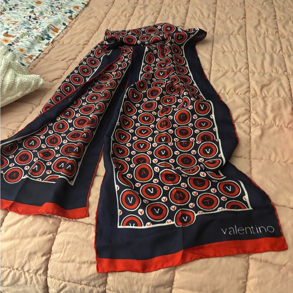 Valentino Vintage silk Red/Black/White Geometric Scarf